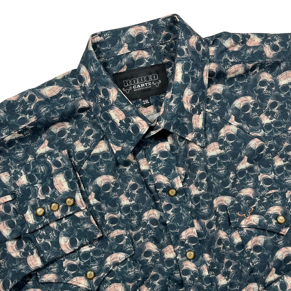 Rodeo Carte Pearl Snap Button Up Shirt Men's 2XL Skulls Western Cowboy